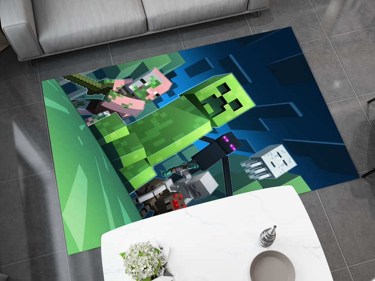 Minecraft Mob Mayhem Custom Rug – Perfect for Gamers and Fans, Gamer Carpet