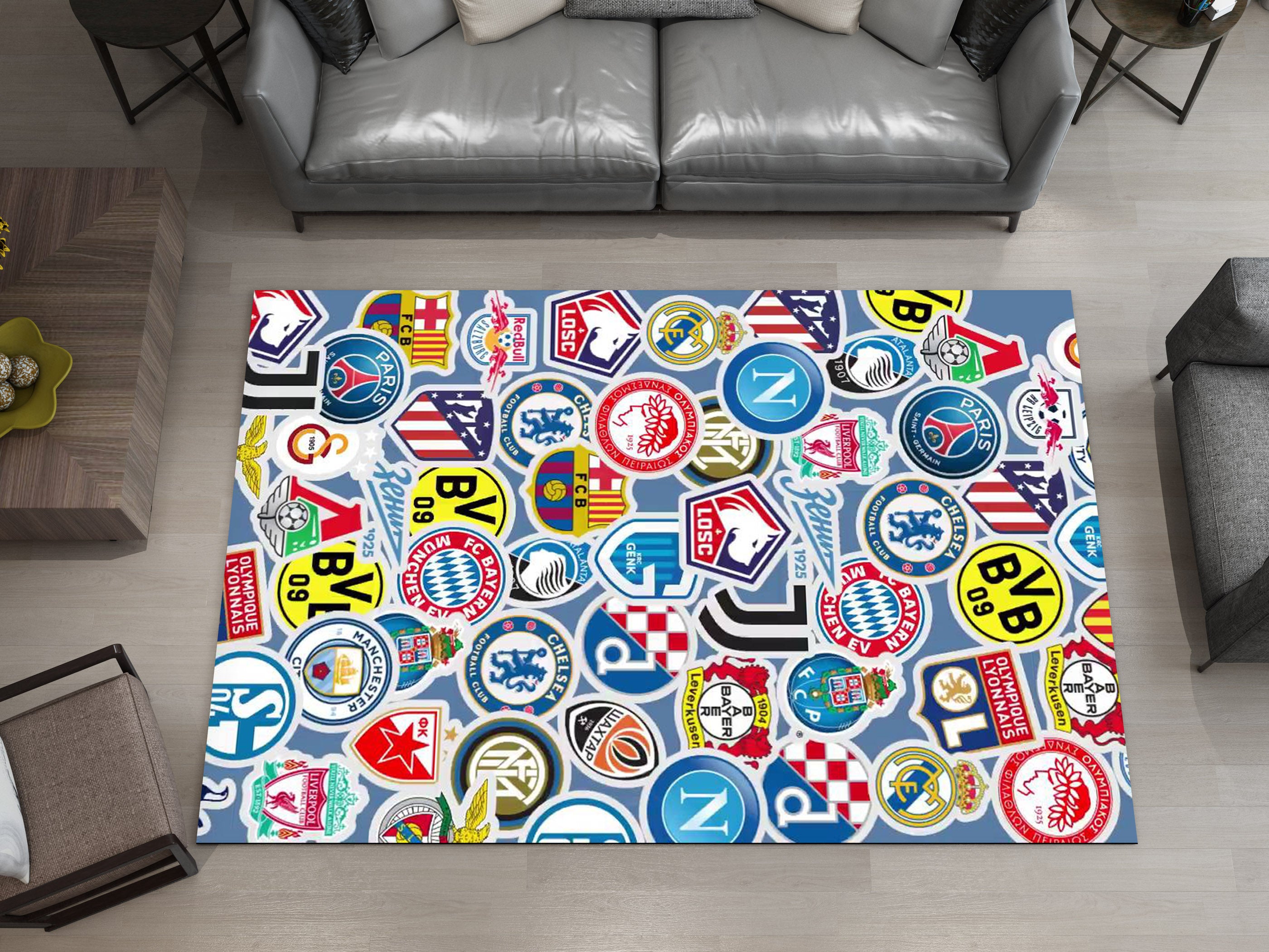 Champions League Teams Custom Rug – Football Club Logos Room Decor, European Football Carpet