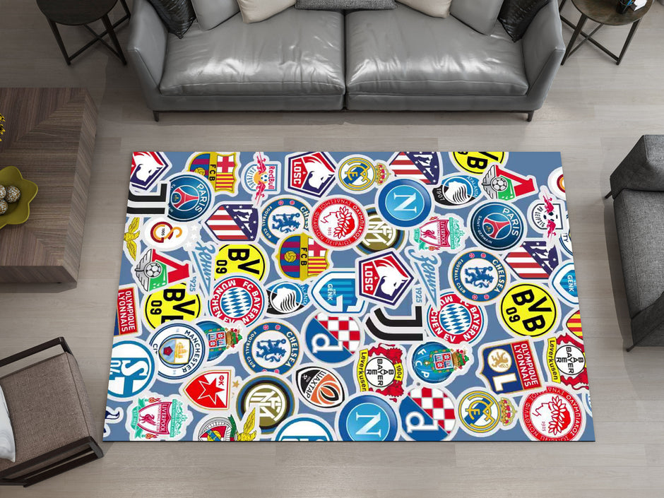 Champions League Teams Custom Rug – Football Club Logos Room Decor, European Football Carpet