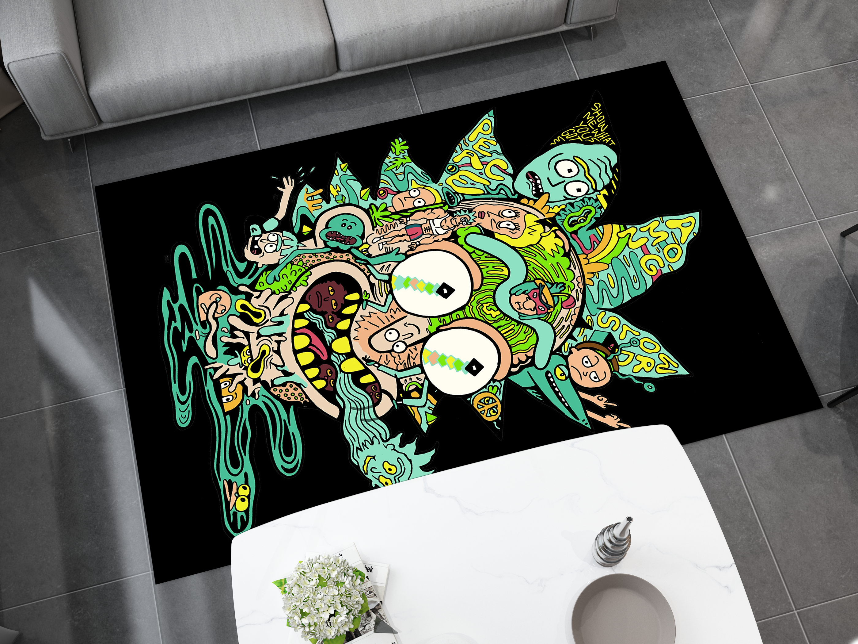 Rick and Morty Rug, Cartoon-Inspired Carpet, Portal Rick Rug, Geek Gift