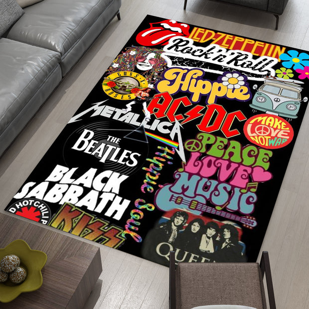 Rock Legends Custom Music Rug – Retro Music Icons Room Decor, Studio Music Carpet