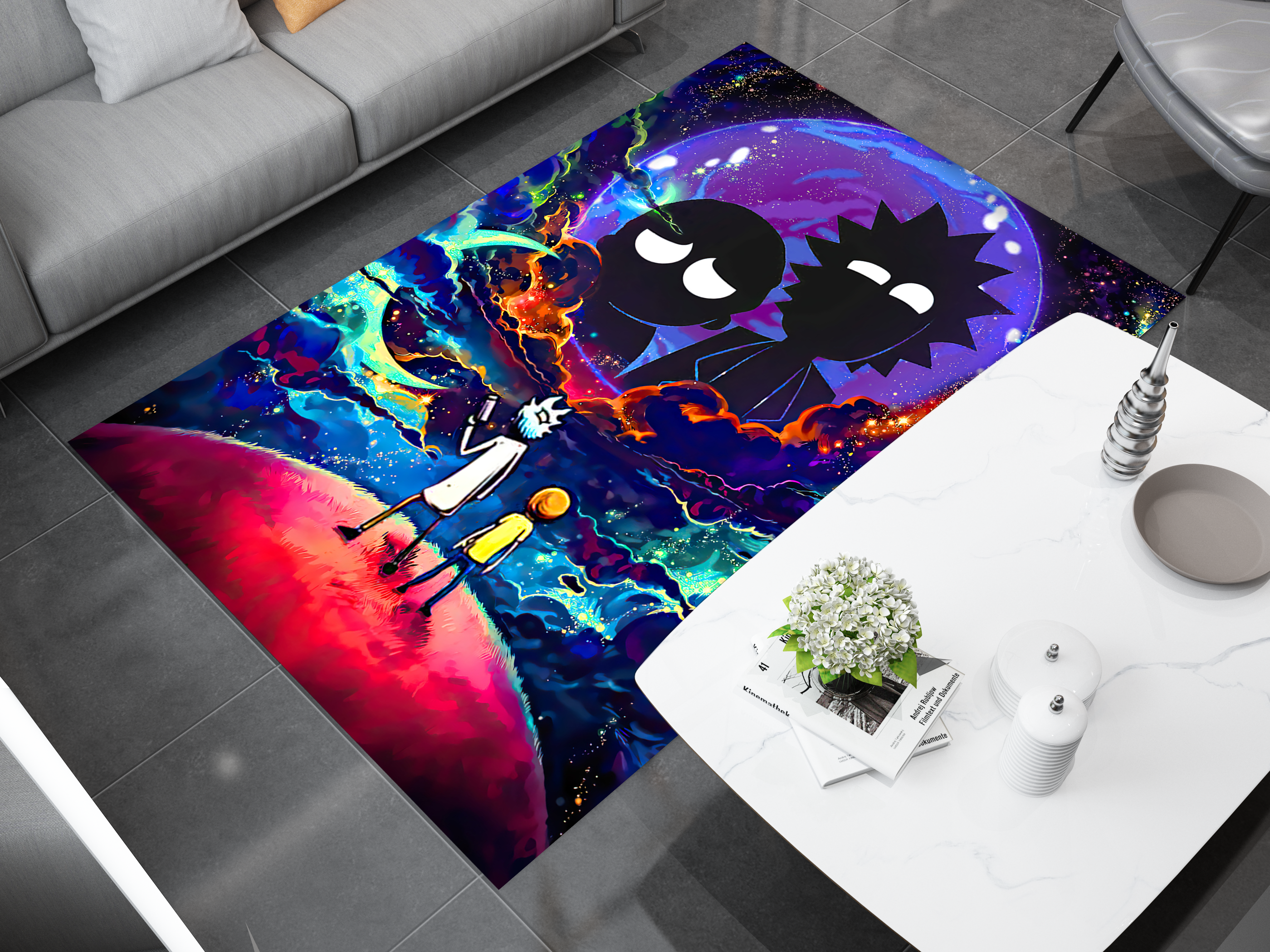 Rick and Morty Rug, Cartoon-Inspired Carpet, Portal Rick Rug, Geek Gift