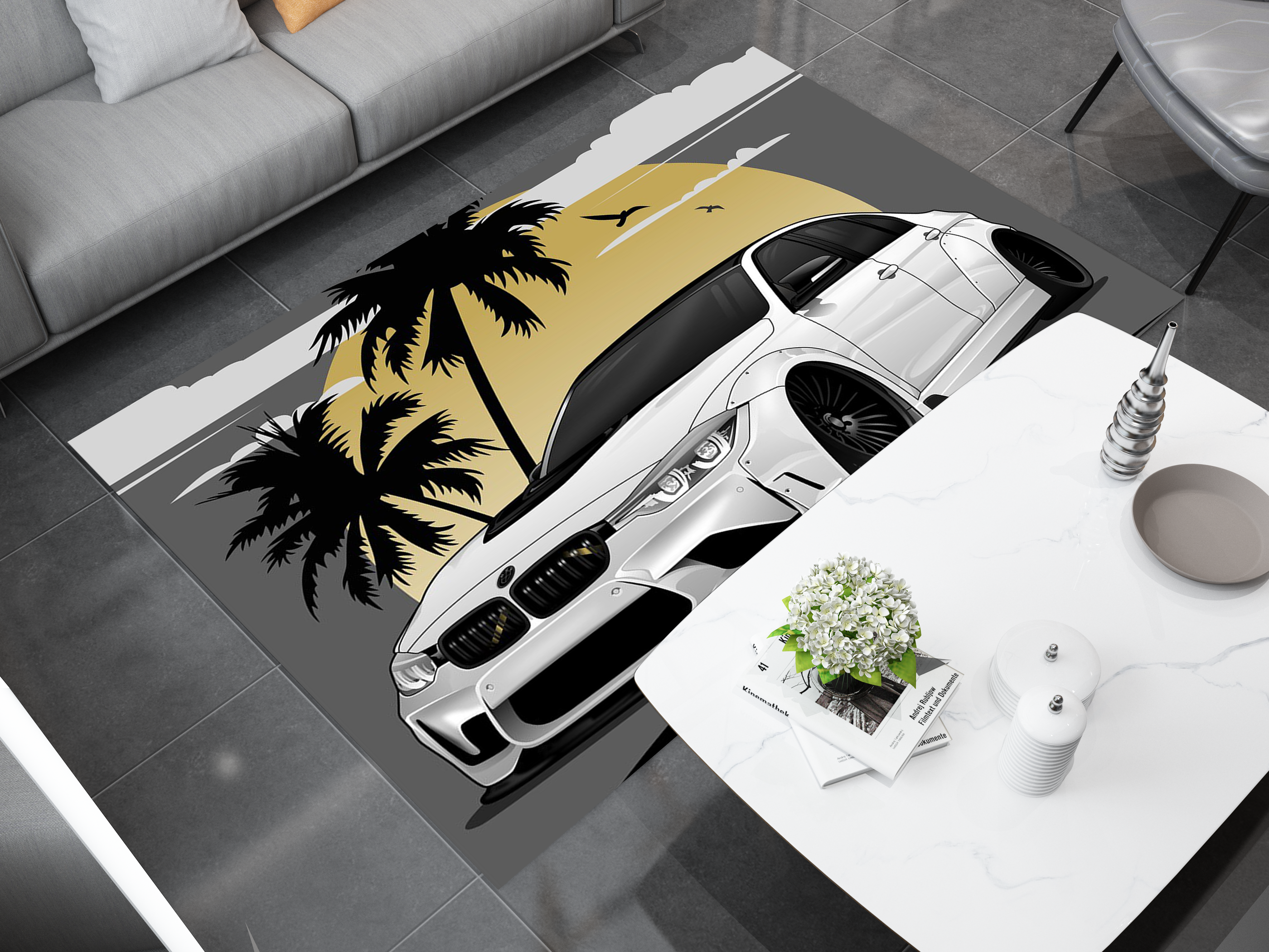 BMW Car Rug, Racing Inspired Carpet, Garage Rug