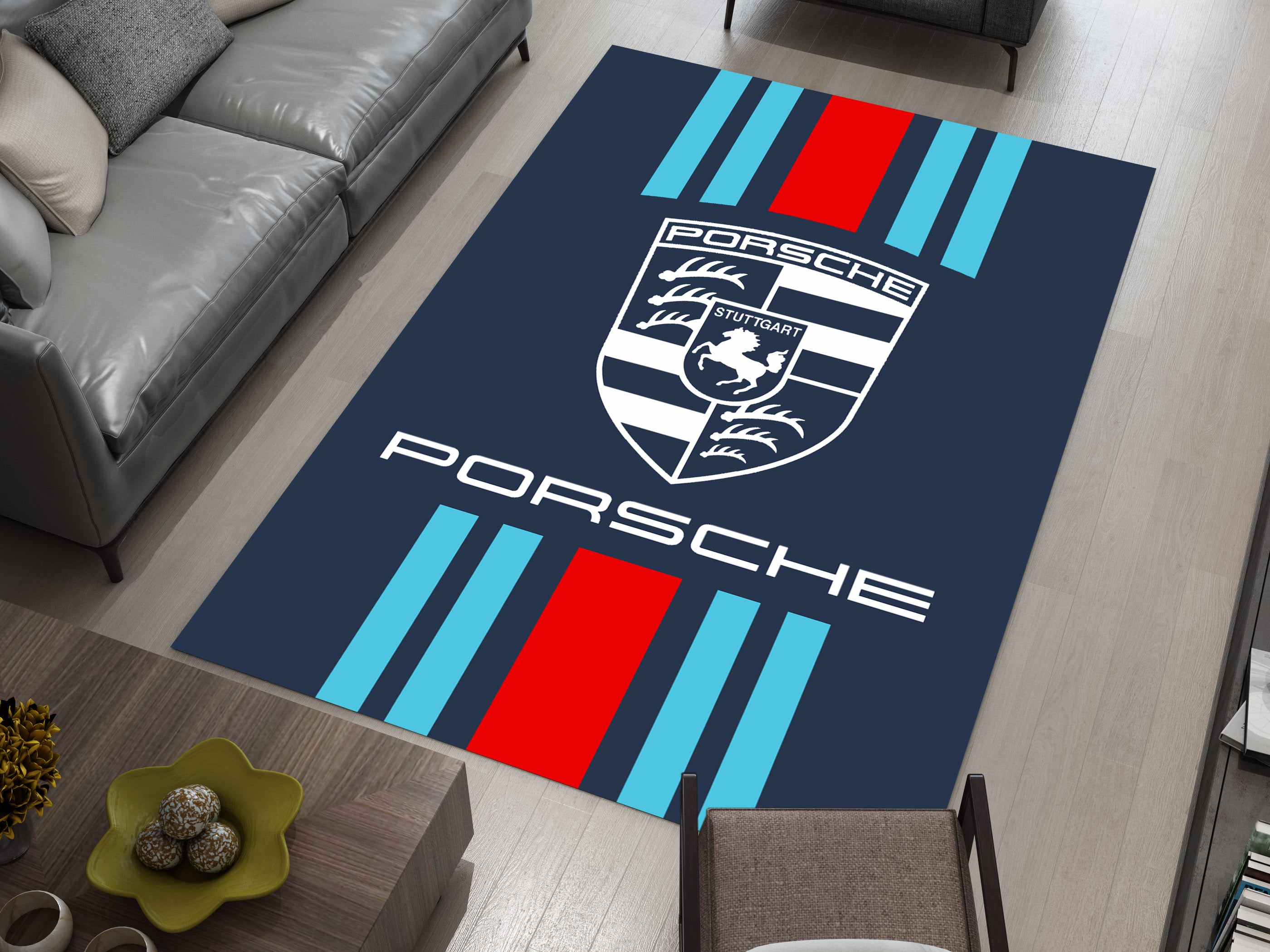 Porsche 911 Car Rug, Porsche Racing Inspired Carpet, Garage Rug, 911 Car Decoration
