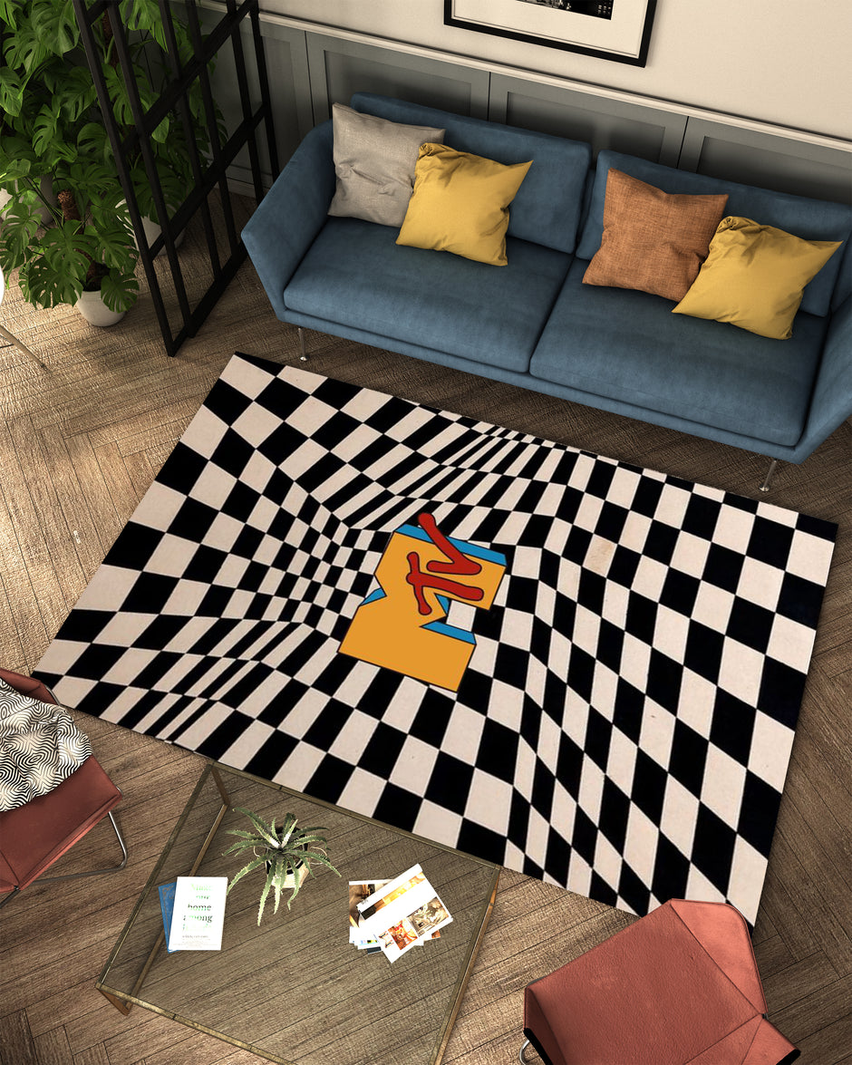 MTV Music Rug - Retro Music Television-Inspired Design Carpet, Studio Rug