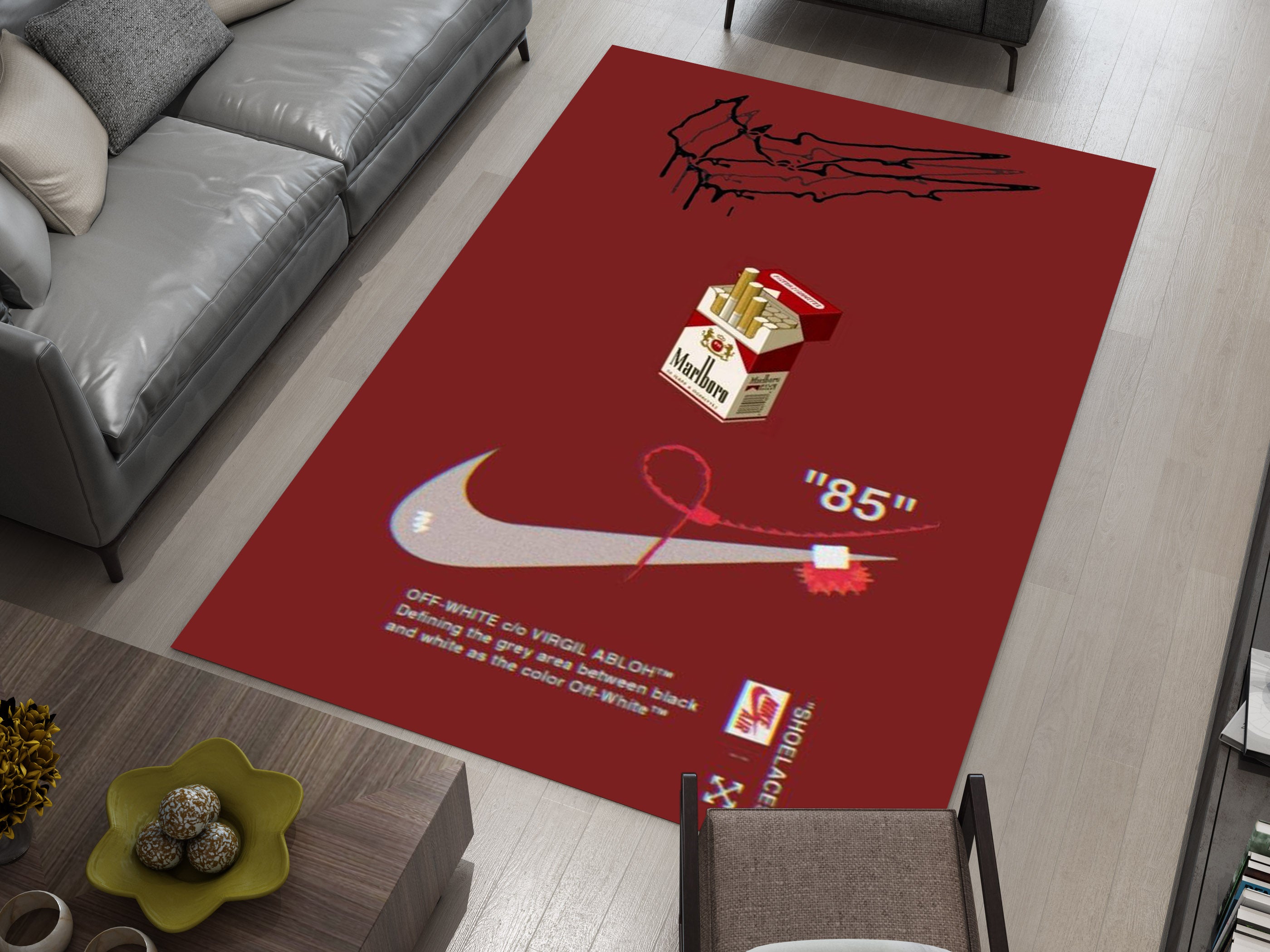 Nike Marlboro Off-White-Inspired Custom Rug – Iconic Basketball Design for Your Space, Streetstyle GYM Carpet