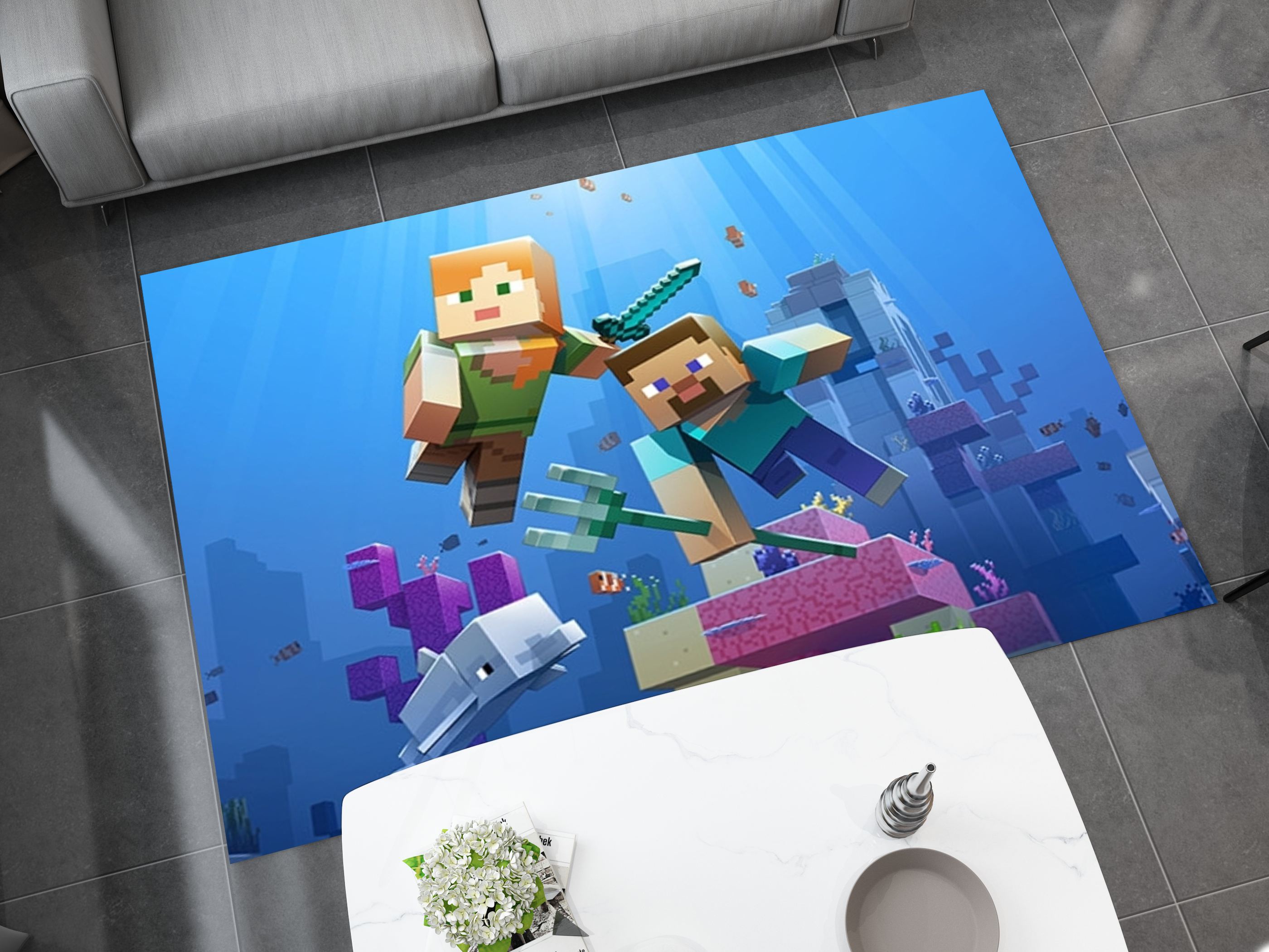 Minecraft Ocean Adventure Custom Rug – Dive into Underwater Exploration, Gamer Carpet