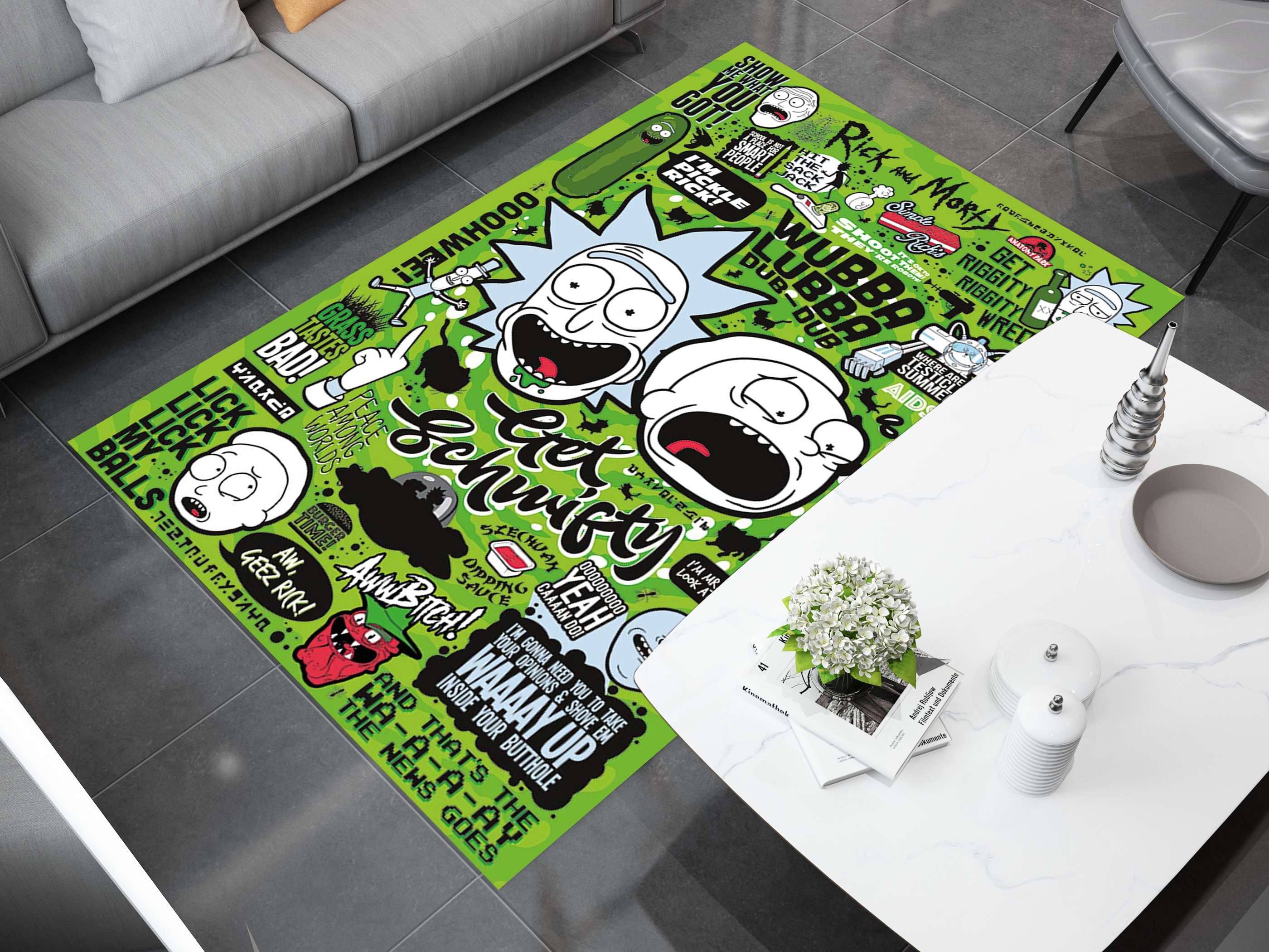Rick and Morty Rug, Cartoon-Inspired Carpet, Portal Rick Rug, Geek Gift