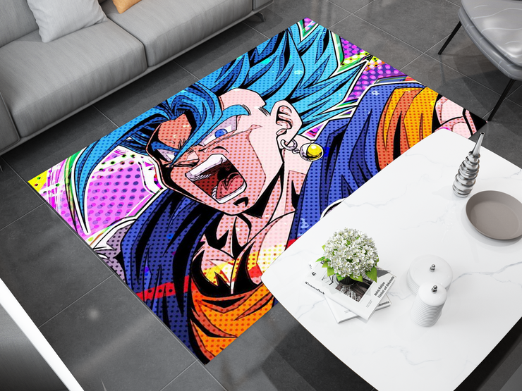 Super Saiyan Blue Goku Rug, Dragon Ball Z Rug, Anime Pop Art Carpet