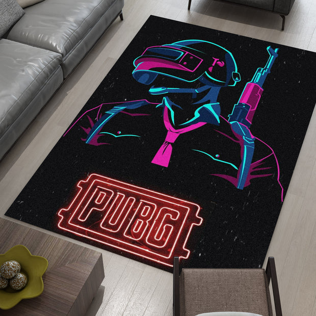 PUBG Neon Warrior Custom Rug – Gamer Room Decor for Battle Royale Fans, Gaming Room Carpet