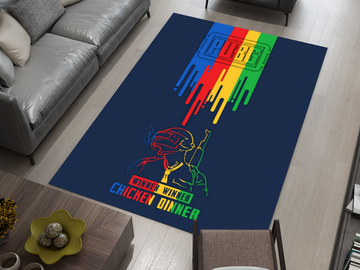 PUBG Winner Winner Chicken Dinner Custom Rug – Gamer Room Decor for Battle Royale Fans, Gaming Room Carpet