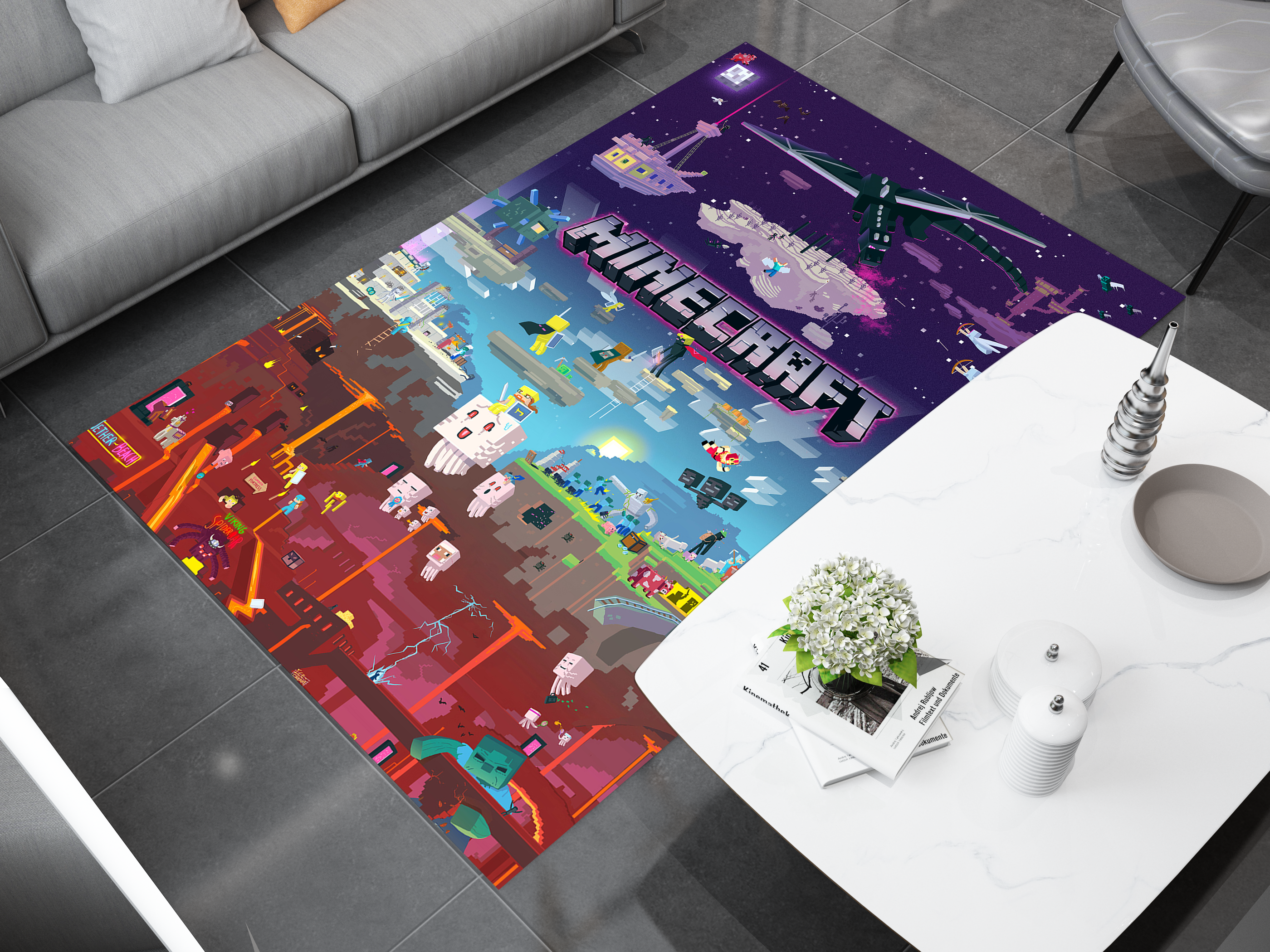 Minecraft Nether to End Themed Custom Rug – Perfect for Gaming Rooms