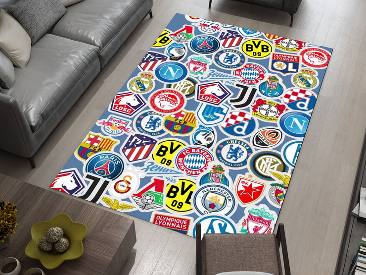 Champions League Teams Custom Rug – Football Club Logos Room Decor, European Football Carpet
