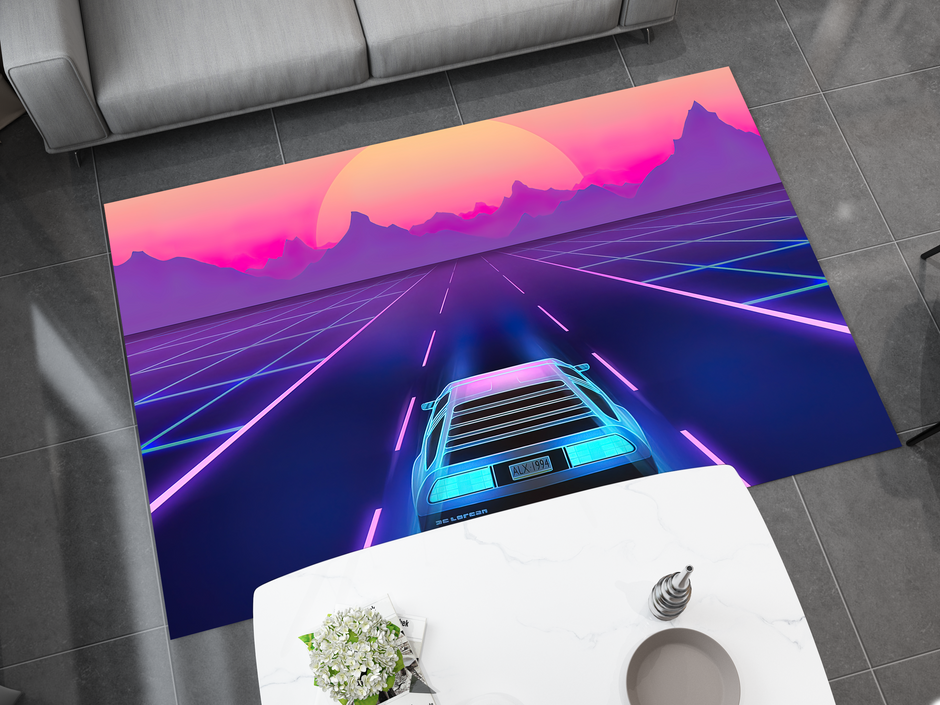 Cyberpunk Car Rug, Futuristic Racing Inspired Carpet, Garage Rug, Gamer Decoration