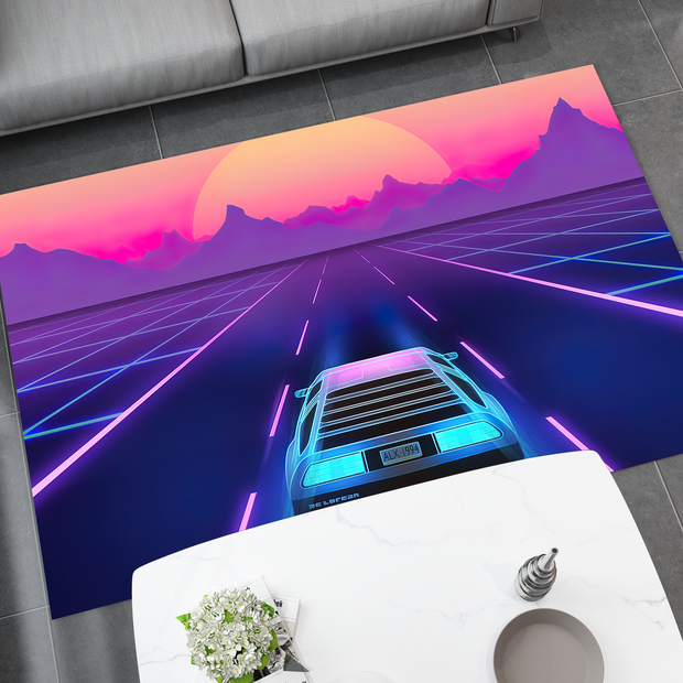 Cyberpunk Car Rug, Futuristic Racing Inspired Carpet, Garage Rug, Gamer Decoration