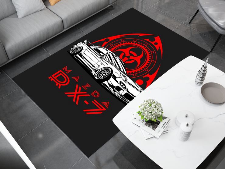Mazda RX-7 Car Rug, Racing Inspired Carpet, Garage Rug
