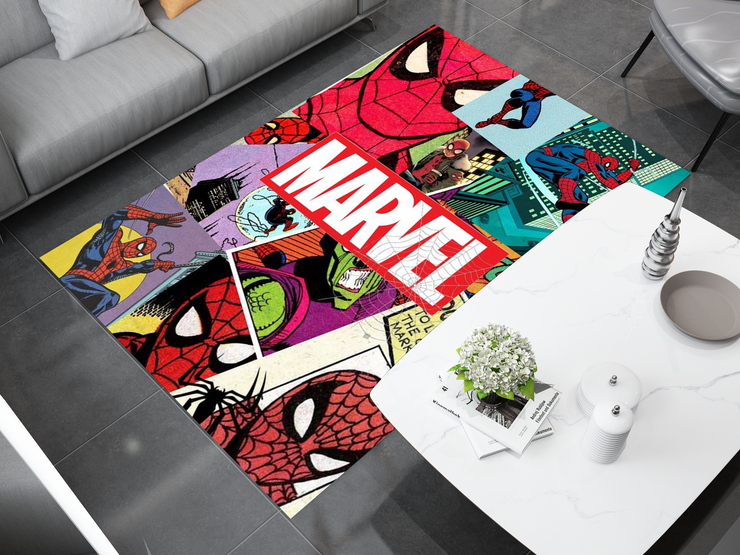 Spiderman Spidey Face Rug, Cartoon-Inspired Carpet, Marvel Spiderman Rug, Geek Gift