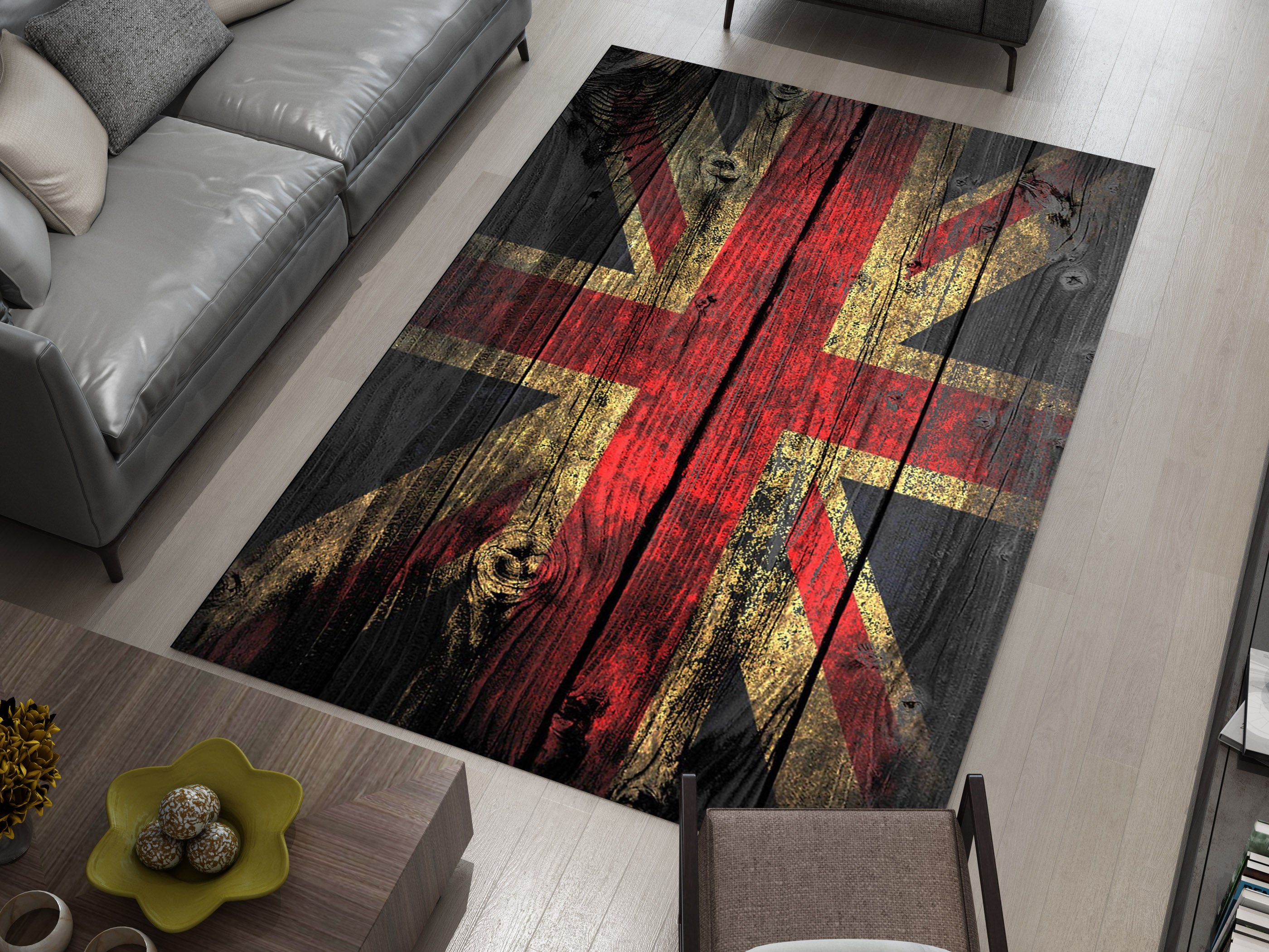 English Vintage Union Jack Custom Rug – British Flag Inspired Room Decor