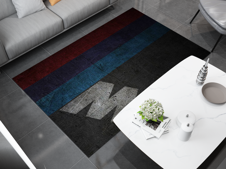 BMW Car Rug, Racing Inspired Carpet, Garage Rug