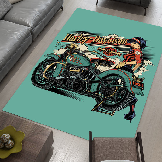 Harley-Davidson Road Custom Rug – Biker-Inspired Garage Decor for Motorcycle Enthusiasts, Motorcycle Carpet