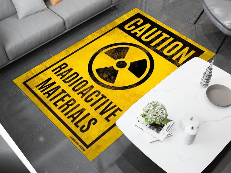 Caution Radioactive Materials Rug - Bold Industrial Warning Sign Design Carpet