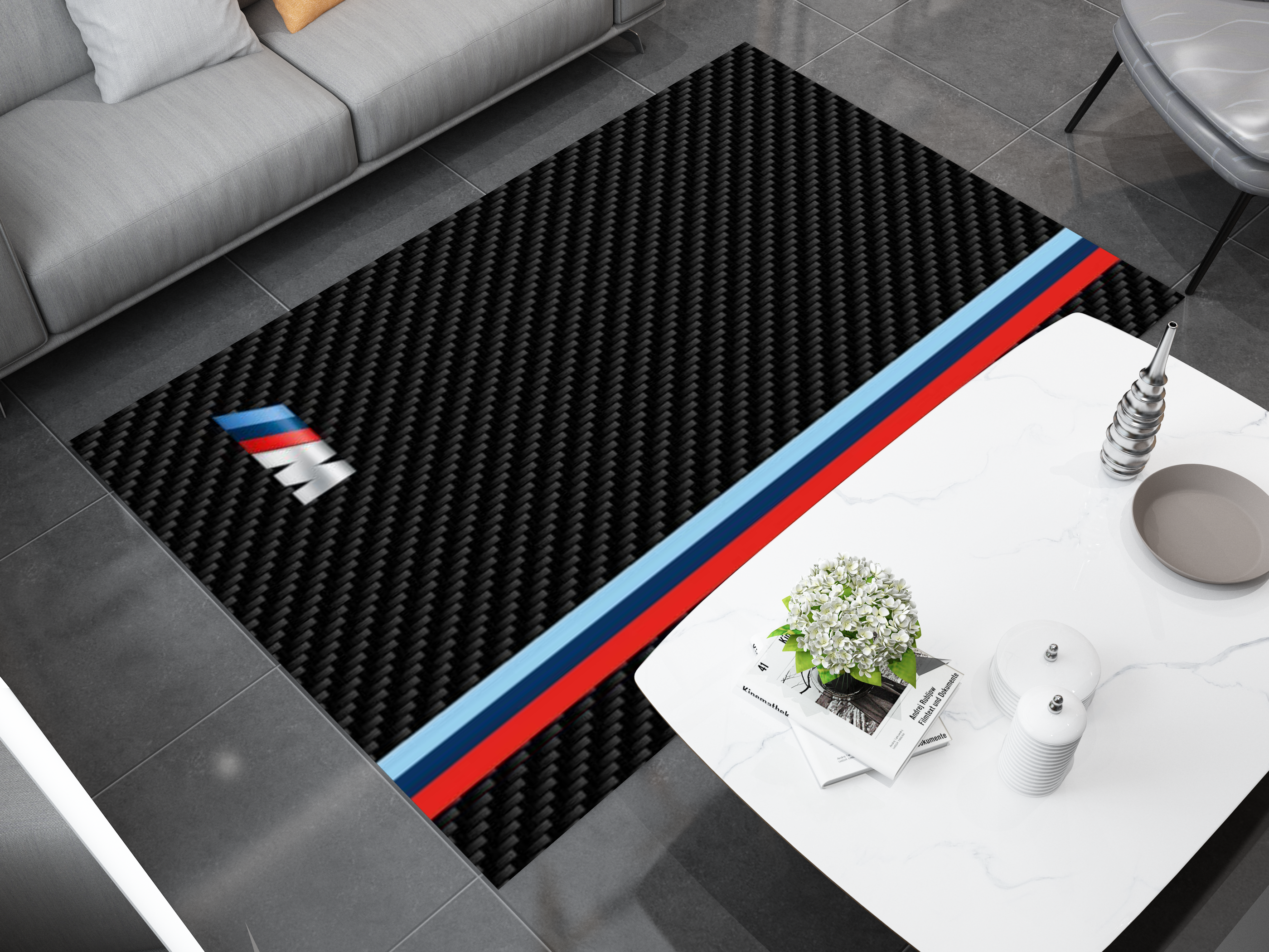 BMW Car Rug, Racing Inspired Carpet, Garage Rug