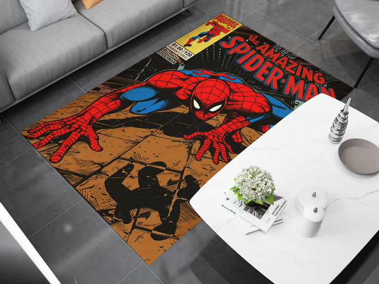 Spiderman Spidey Face Rug, Cartoon-Inspired Carpet, Marvel Spiderman Rug, Geek Gift