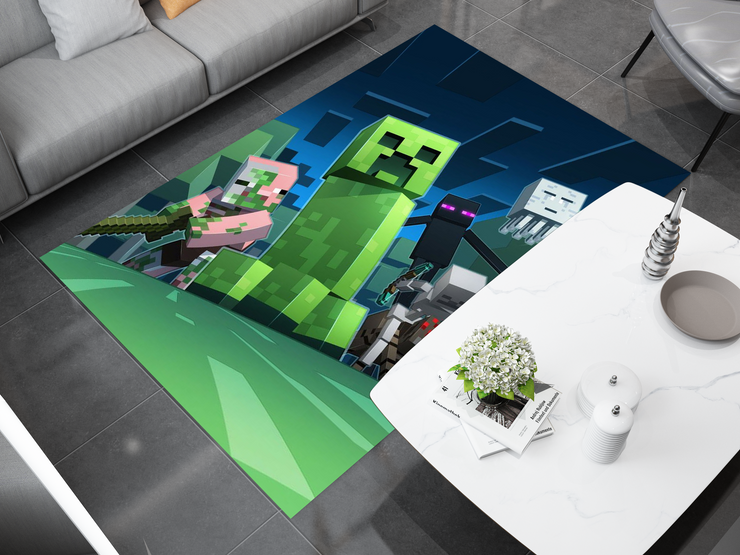 Minecraft Mob Mayhem Custom Rug – Perfect for Gamers and Fans, Gamer Carpet