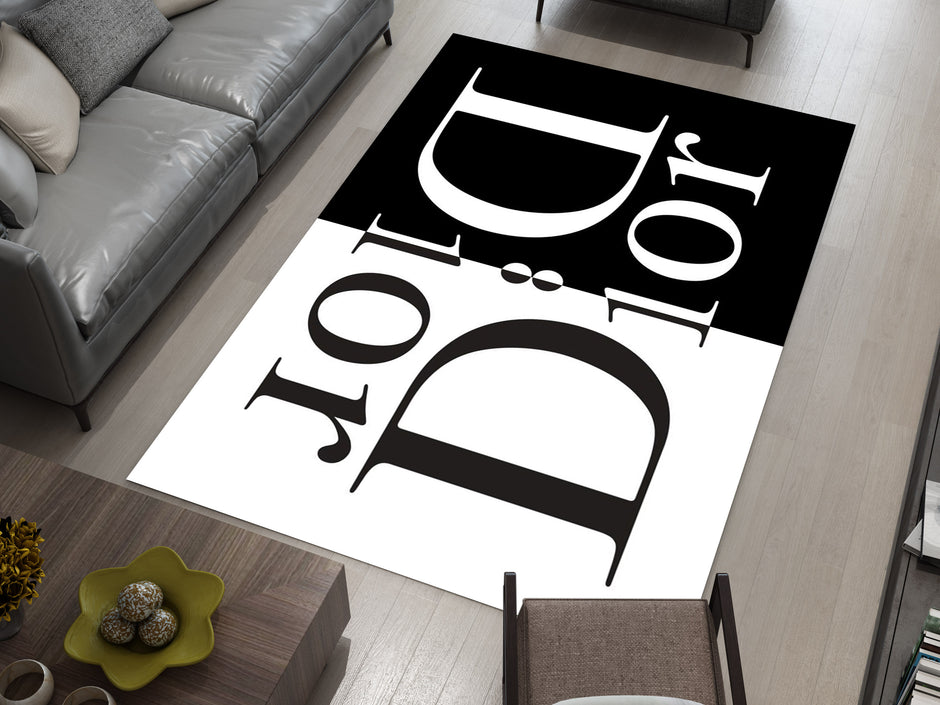 Dior-Inspired Black and White Rug – A Luxury Fashion Statement for Your Space