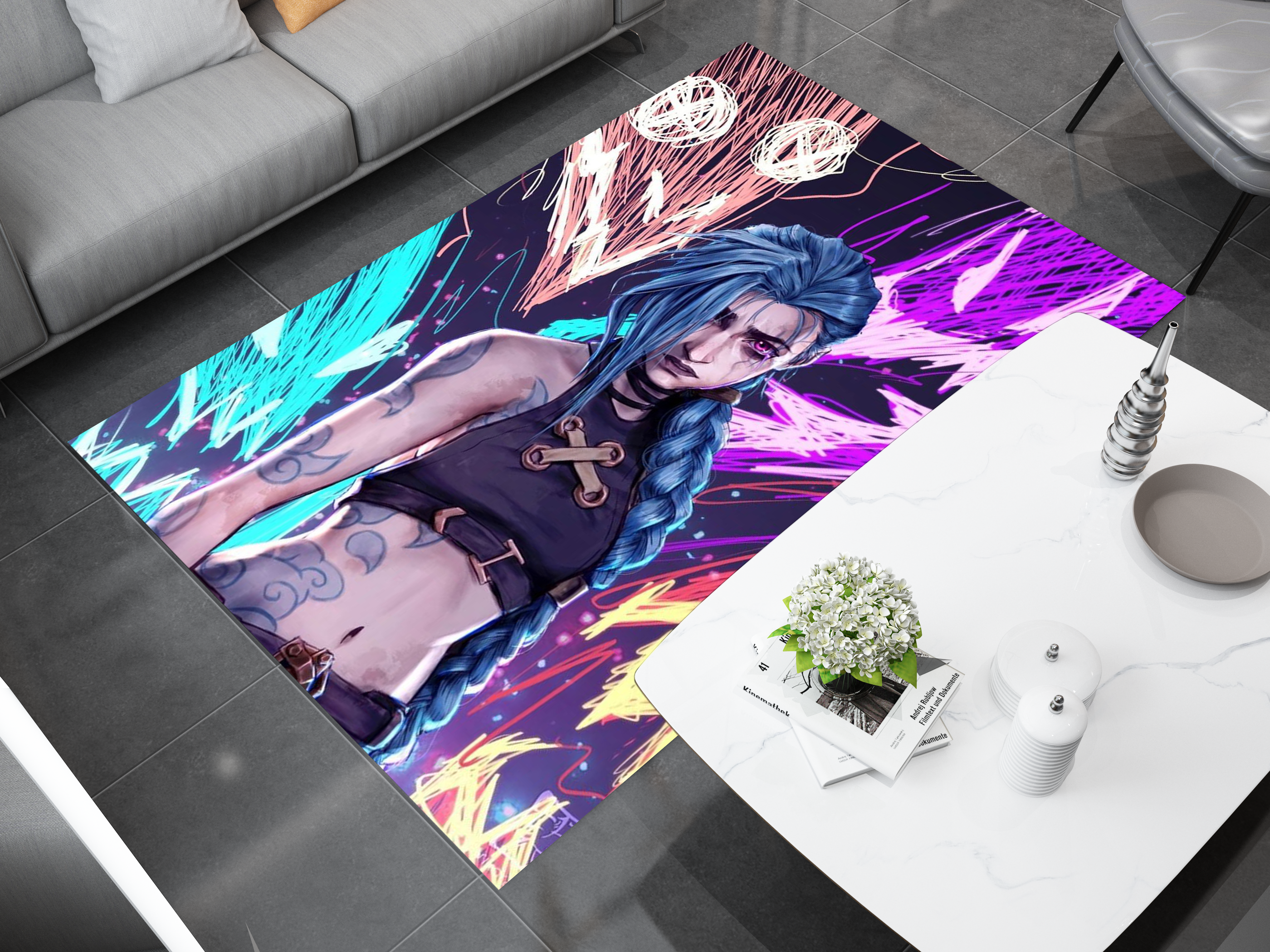 Arcane Jinx Rug, League of Legends Carpet, Gamer Rug Decoration