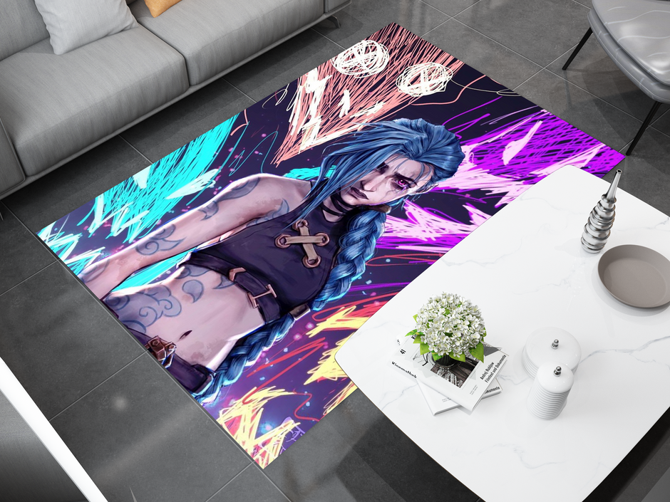 Arcane Jinx Rug, League of Legends Carpet, Gamer Rug Decoration