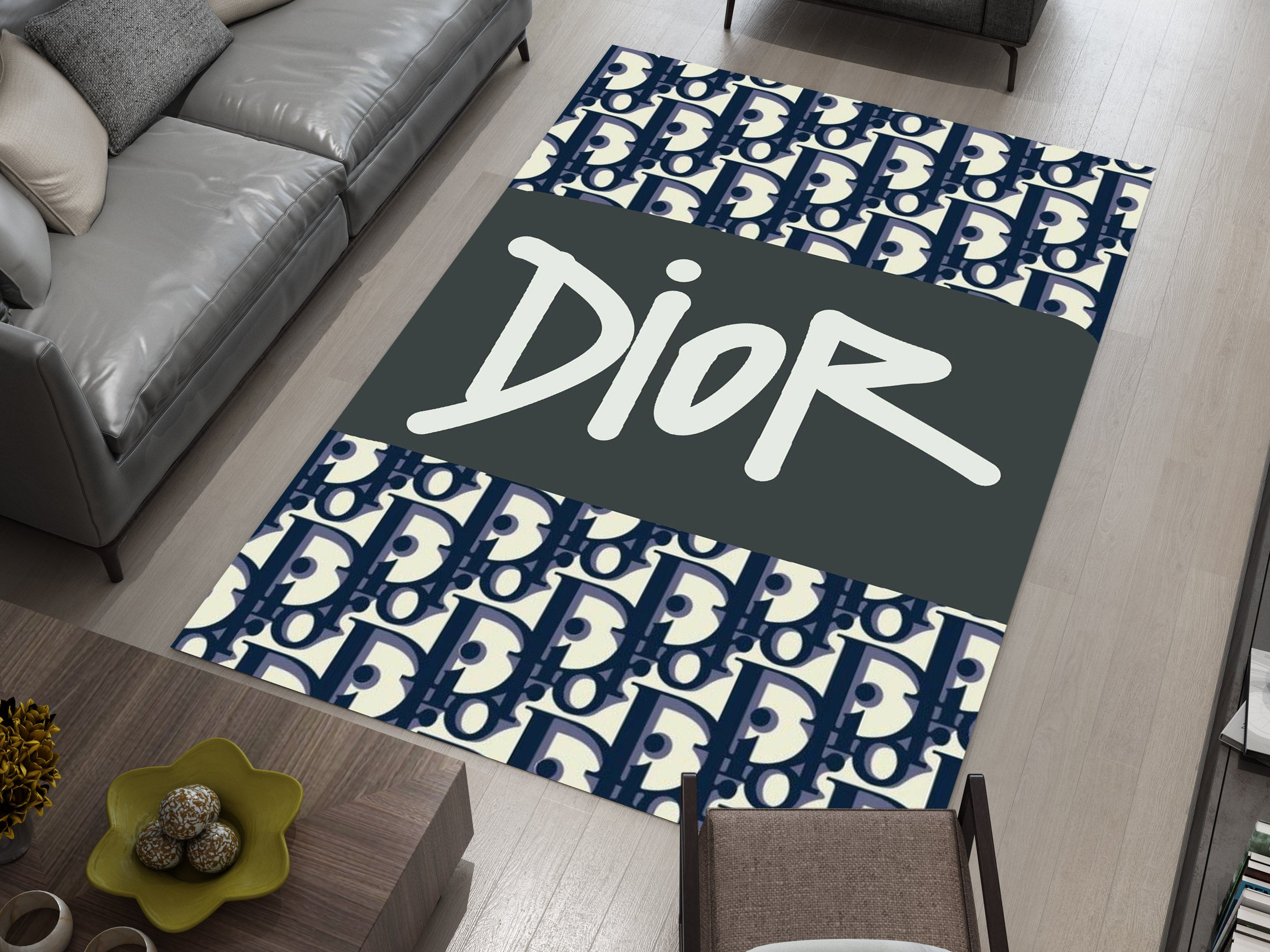 Dior-Inspired Black and White Rug – A Luxury Fashion Statement for Your Space