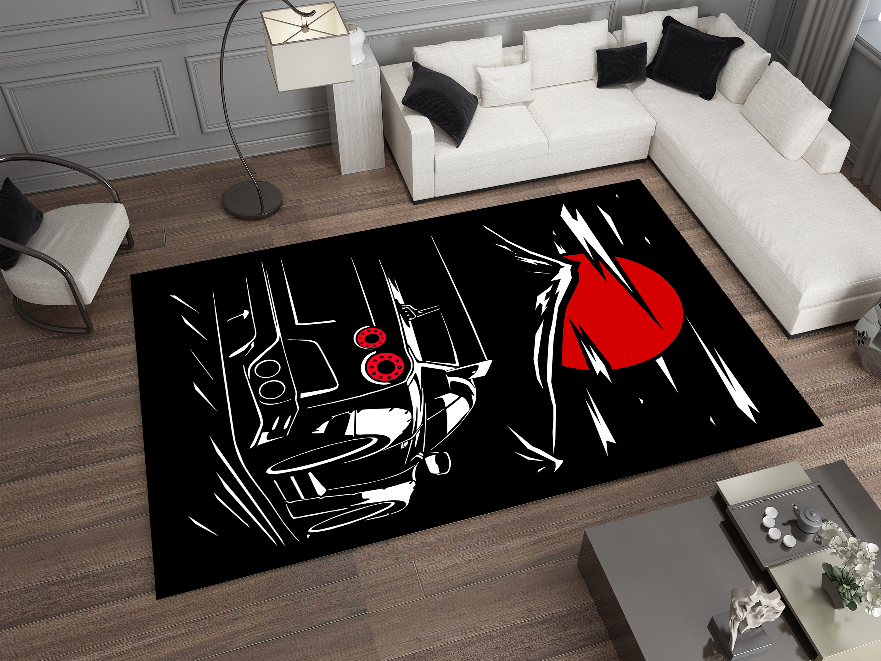 Nissan GTR Car Rug, Racing Inspired Carpet, Garage Rug