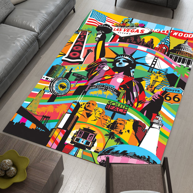 USA Landmarks Rug – Vibrant Tribute to American Icons, America Carpet