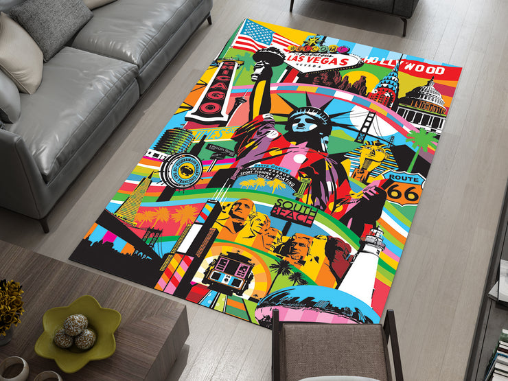 USA Landmarks Rug – Vibrant Tribute to American Icons, America Carpet
