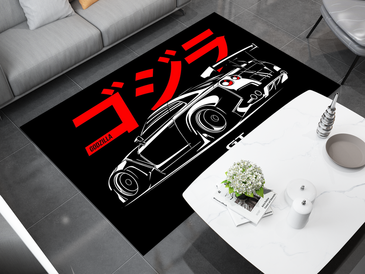 Nissan GTR Car Rug, Racing Inspired Carpet, Garage Rug