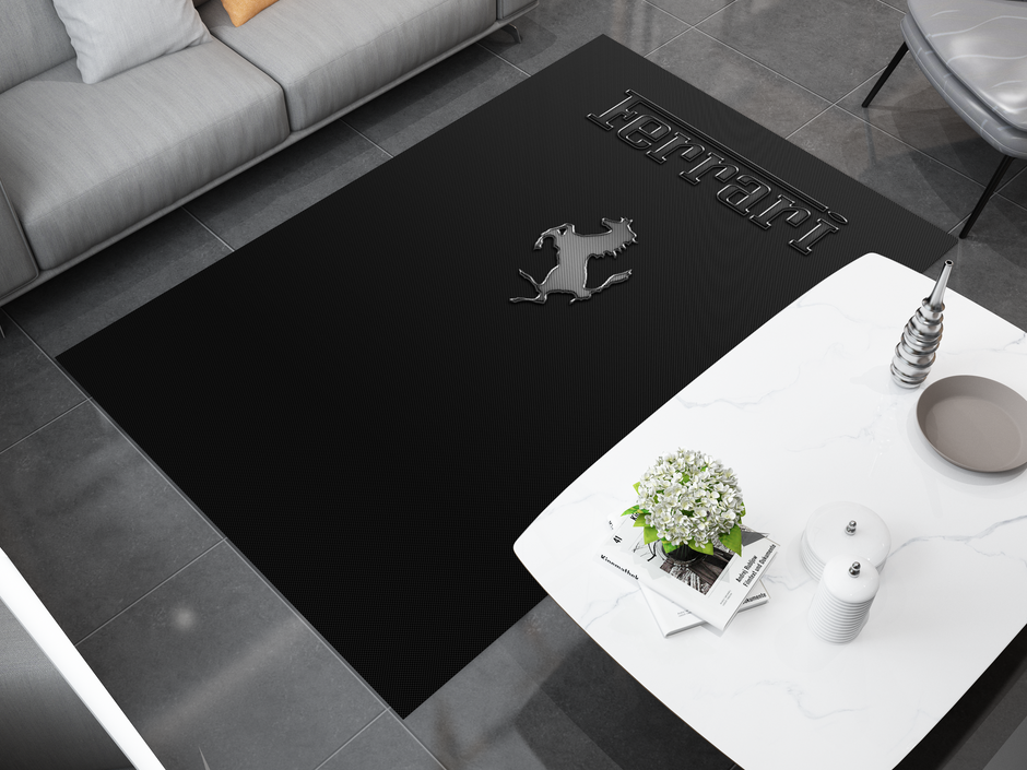 Ferrari Carbon Car Rug, Racing Inspired Carpet, Garage Rug, Ferrari Decoration