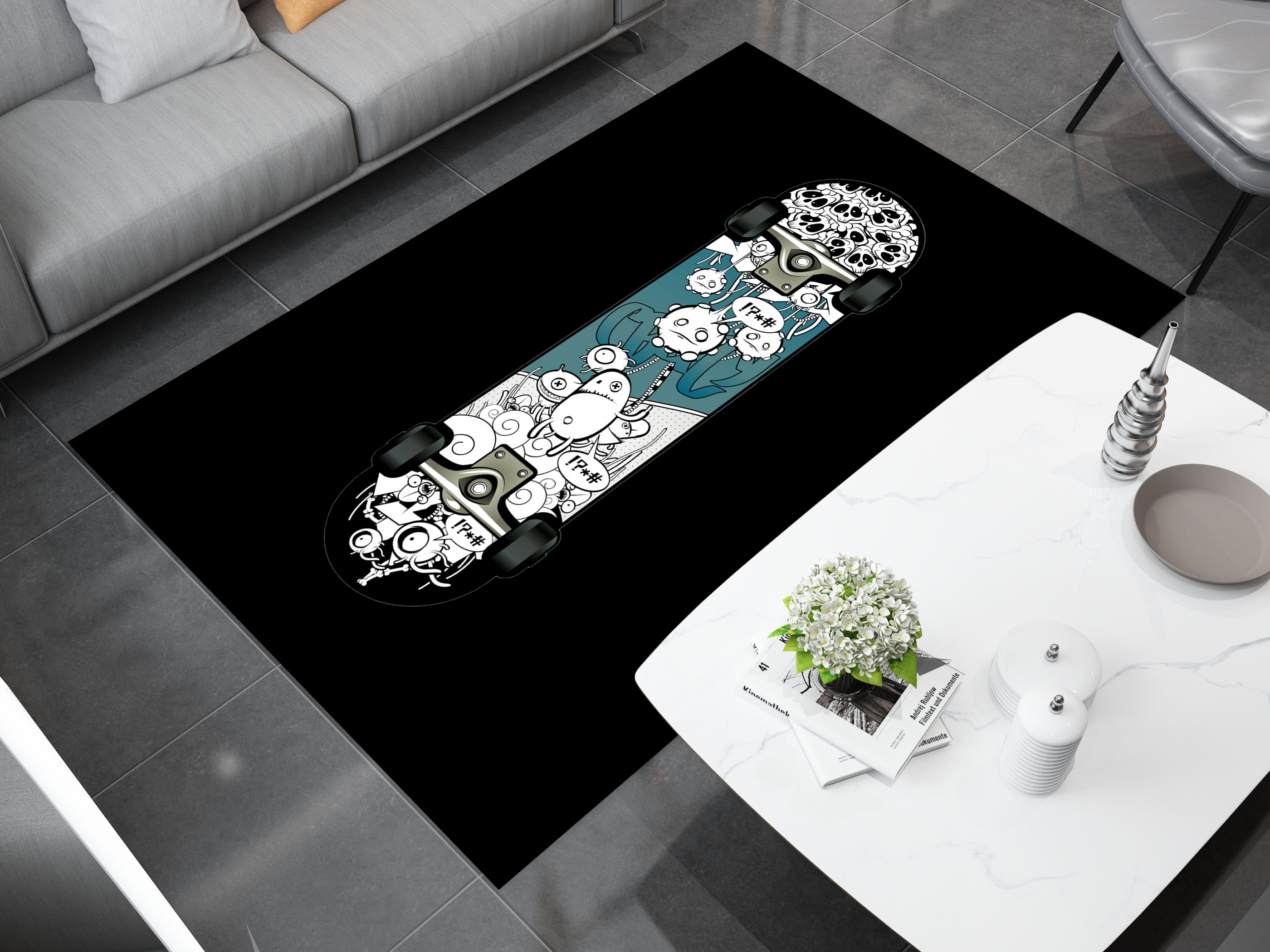 Custom Skateboard Art Rug - Bold and Urban Skate Culture Design Carpet