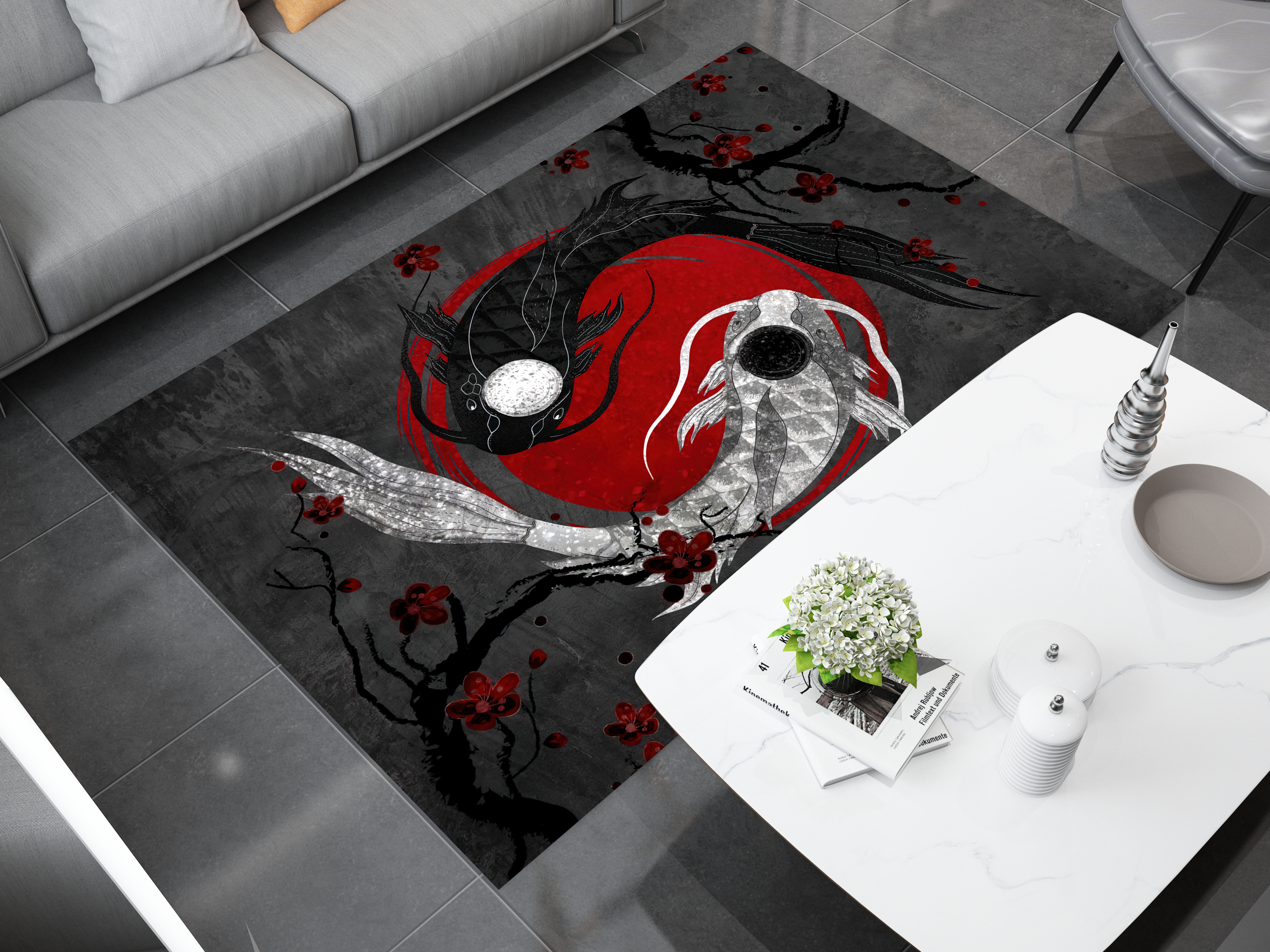 Yin Yang Koi Rug, Asian Decoration Carpet, Cozy Rug