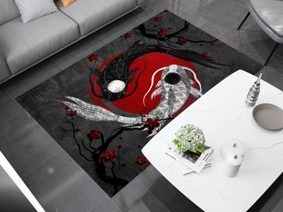 Yin Yang Koi Rug, Asian Decoration Carpet, Cozy Rug
