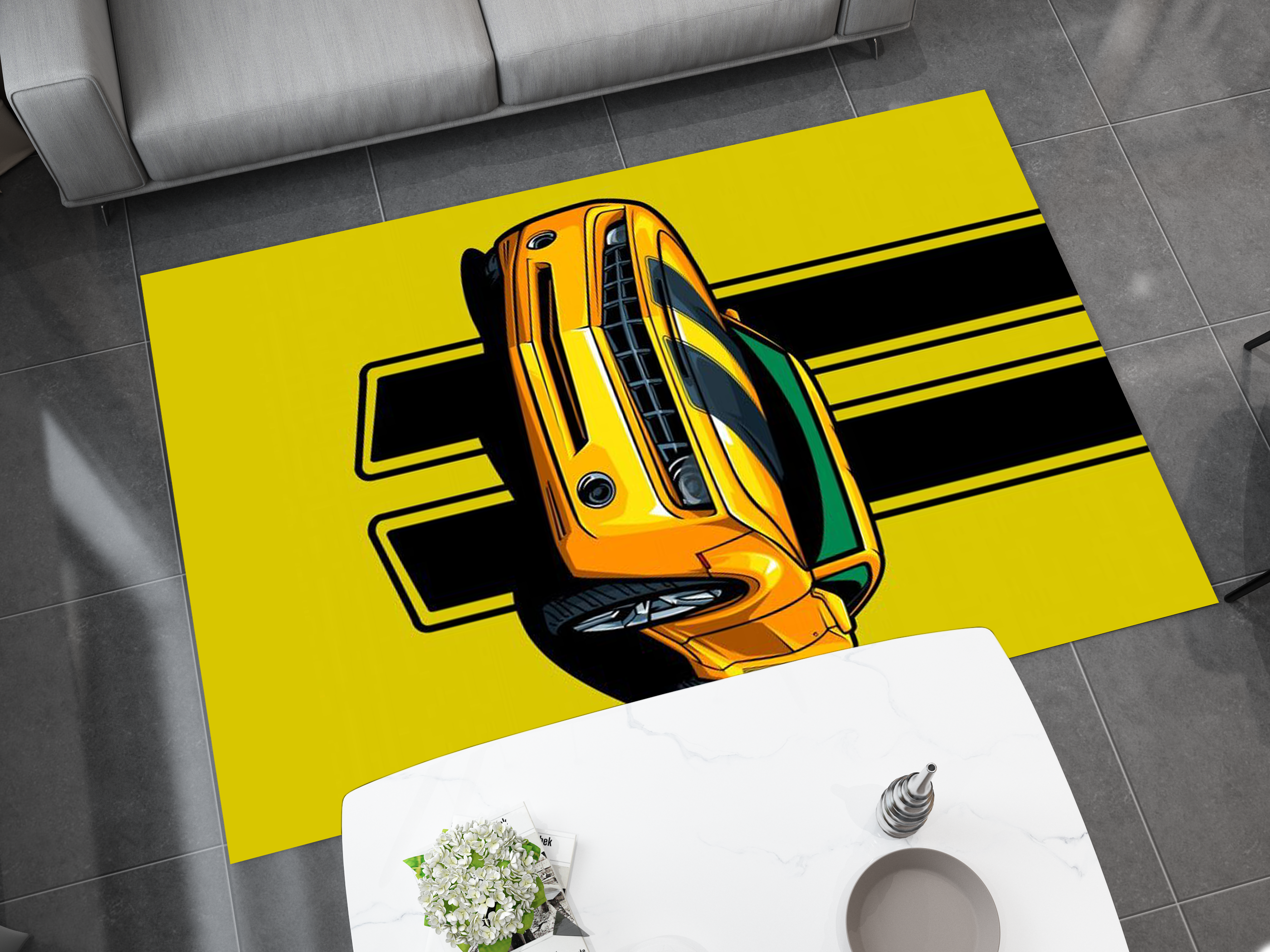 Chevrolet Camaro Muscle Car Rug, American Chevy Garage Decor, Bold Automotive Carpet