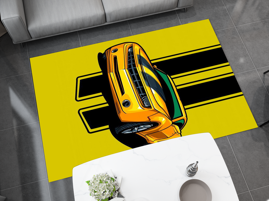 Chevrolet Camaro Muscle Car Rug, American Chevy Garage Decor, Bold Automotive Carpet