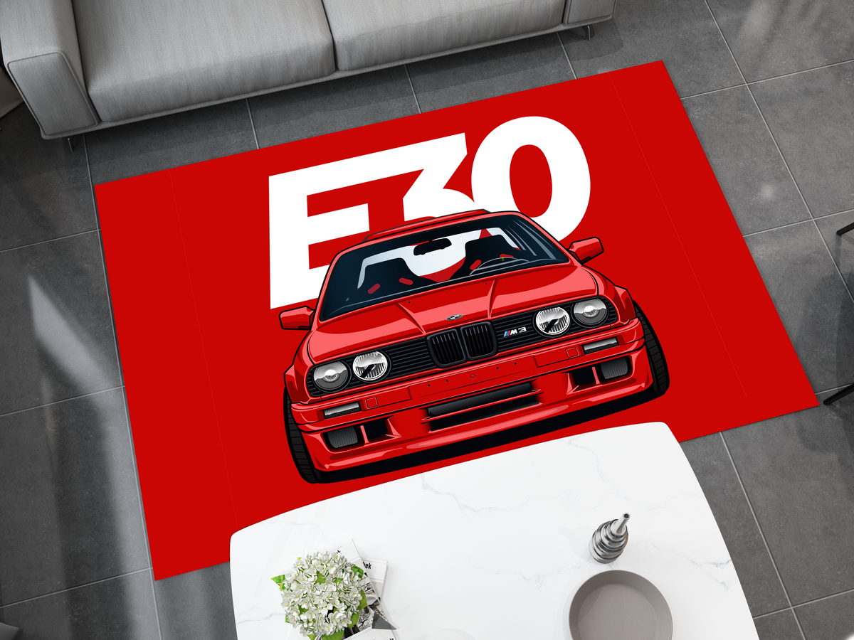 BMW E30 Car Rug, Racing Inspired Red Carpet, Garage Rug – Duct Rug Carpet