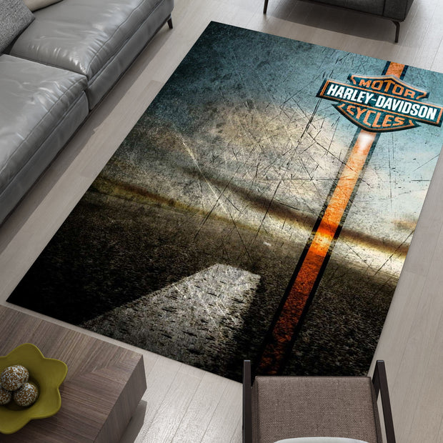 Harley-Davidson Road Custom Rug – Biker-Inspired Garage Decor for Motorcycle Enthusiasts, Motorcycle Carpet
