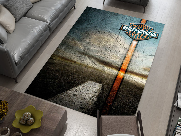 Harley-Davidson Road Custom Rug – Biker-Inspired Garage Decor for Motorcycle Enthusiasts, Motorcycle Carpet