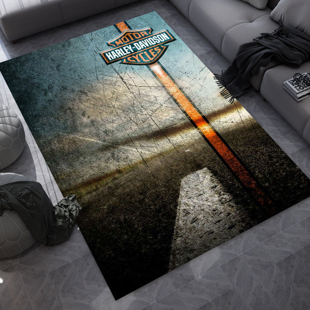 Harley-Davidson Road Custom Rug – Biker-Inspired Garage Decor for Motorcycle Enthusiasts, Motorcycle Carpet