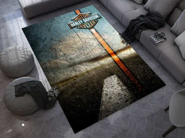 Harley-Davidson Road Custom Rug – Biker-Inspired Garage Decor for Motorcycle Enthusiasts, Motorcycle Carpet