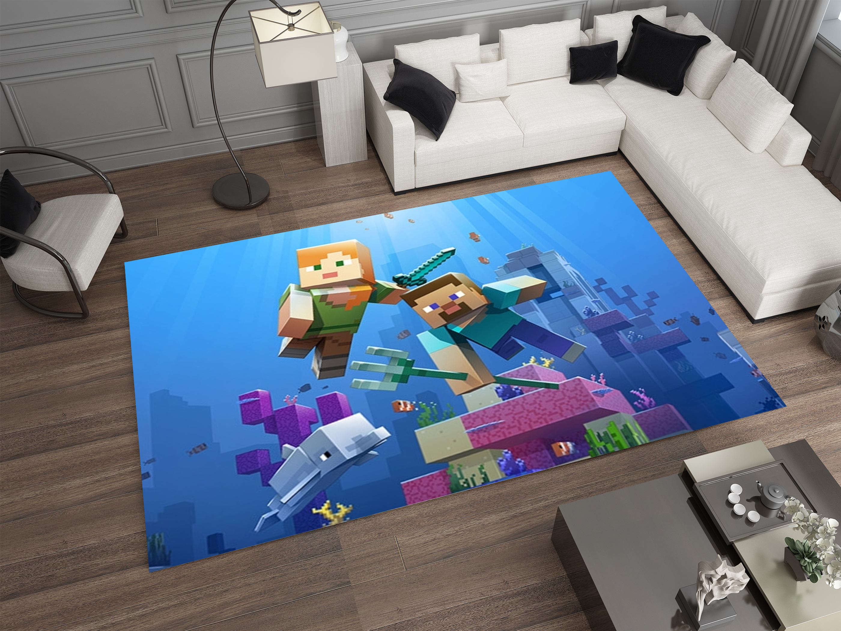Minecraft Ocean Adventure Custom Rug – Dive into Underwater Exploration, Gamer Carpet
