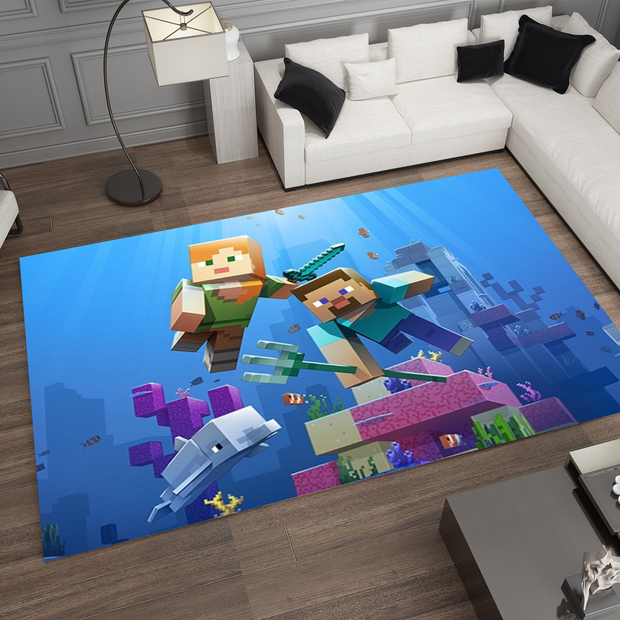 Minecraft Ocean Adventure Custom Rug – Dive into Underwater Exploration, Gamer Carpet