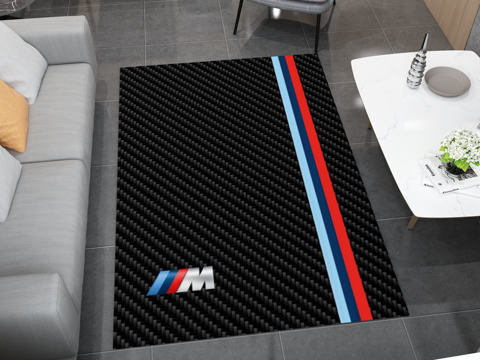 BMW Car Rug, Racing Inspired Carpet, Garage Rug